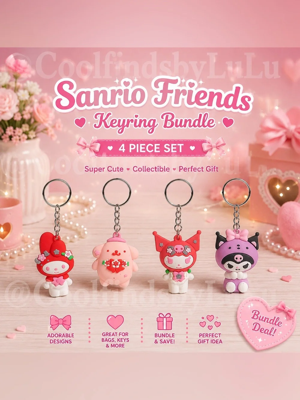 Sanrio Friends Keyring Bundle | 4-Piece Set 🎀